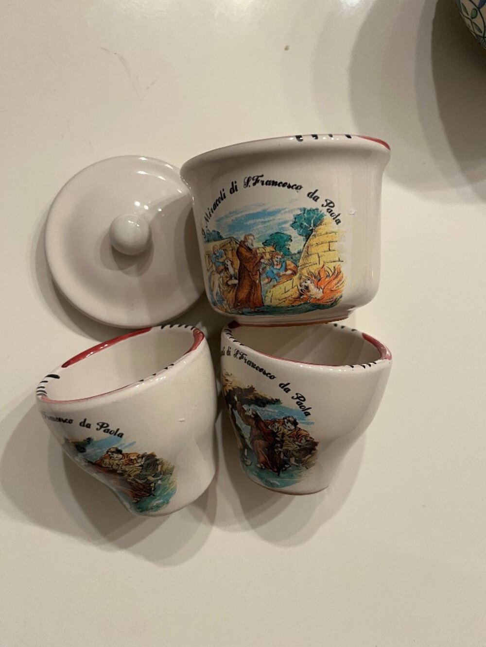 San Francesco da Paola Ceramic Sugar Bowl & 2 Cups Set